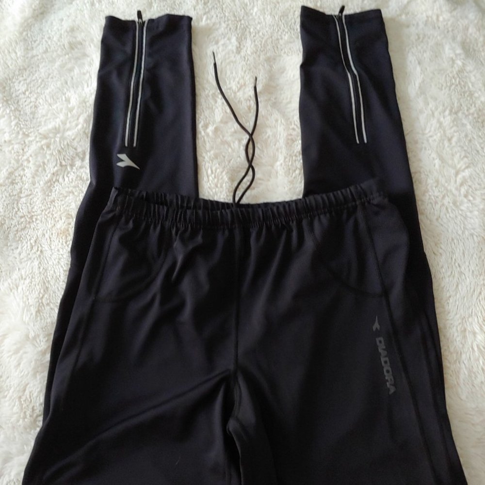 Diadora workout athletic leggings running pants size large tie waist - Picture 1 of 7